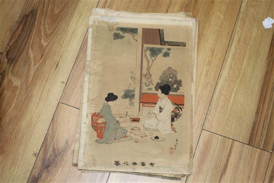 A group of eighteen Japanese woodblock prints, unframed, 36 x 24cm